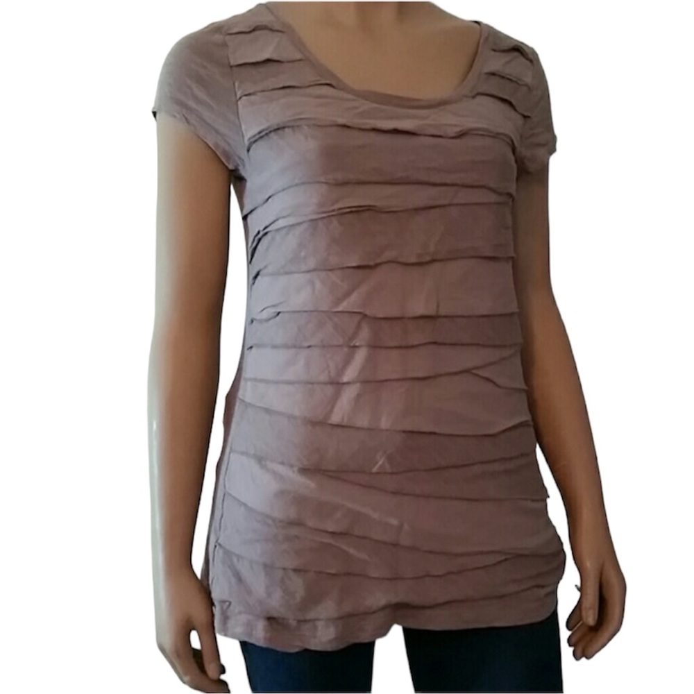 Loft Top Shirt Ruffle Knit Blouse Sz S Scoop Neck, Layered Ruffles